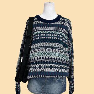 blue teal and purple striped vintage 90s acrylic knit sweater indie skate grunge